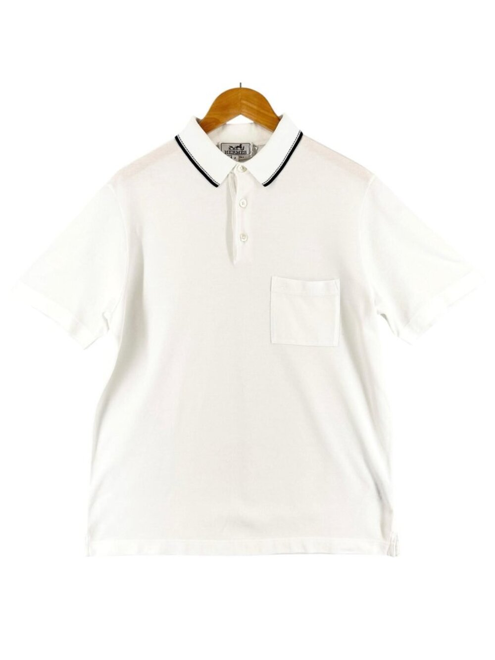 Hermes Cotton 100% Logo Embroidery Saddle Stitch Pocket Short Sleeve Polo Shirt